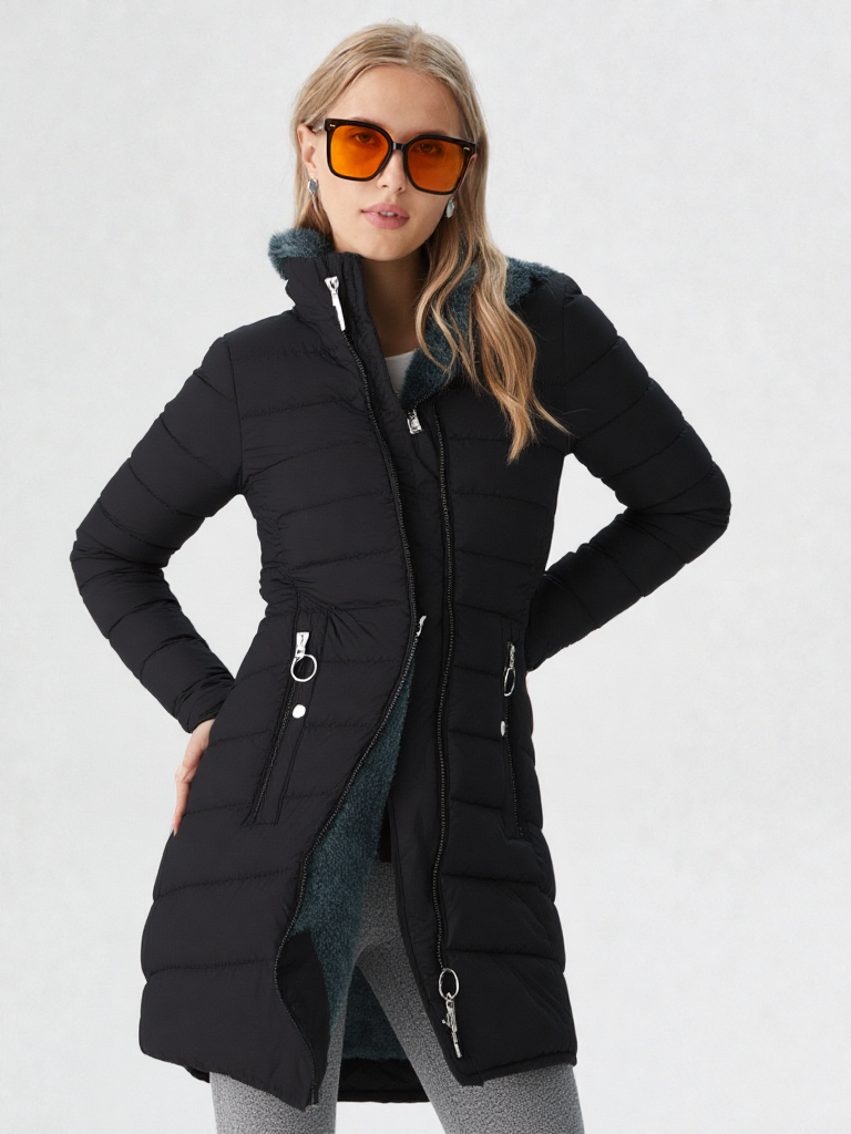 Women's Winter Hooded Faux Fur Quilted Coat