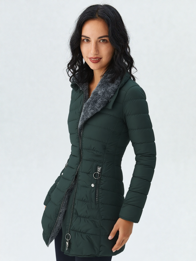 Women's Winter Hooded Faux Fur Quilted Coat