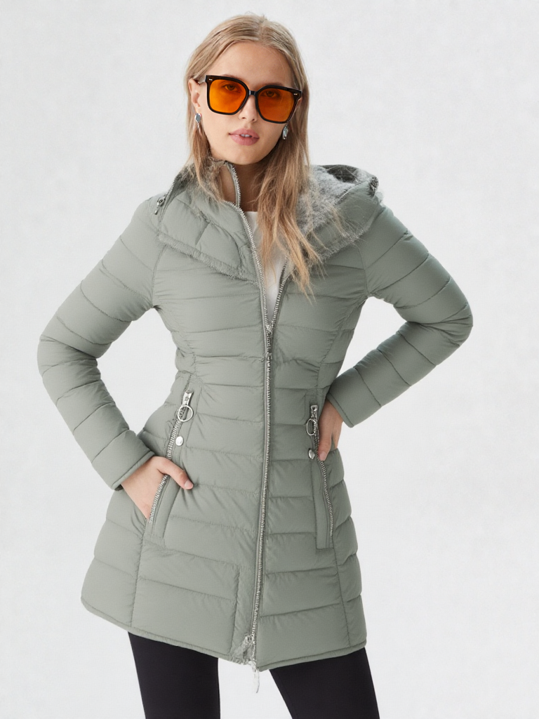 Women's Winter Hooded Faux Fur Quilted Coat