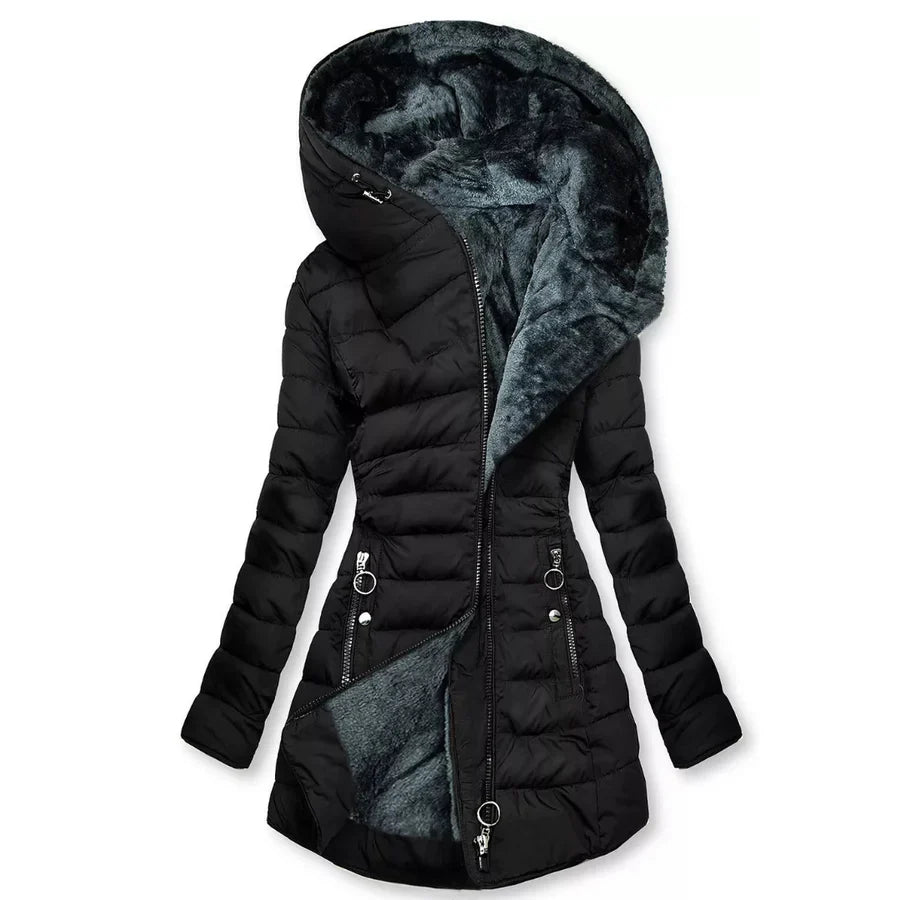 Women's Winter Hooded Faux Fur Quilted Coat