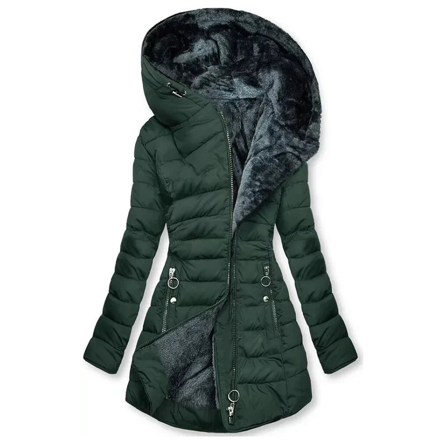 Women's Winter Hooded Faux Fur Quilted Coat