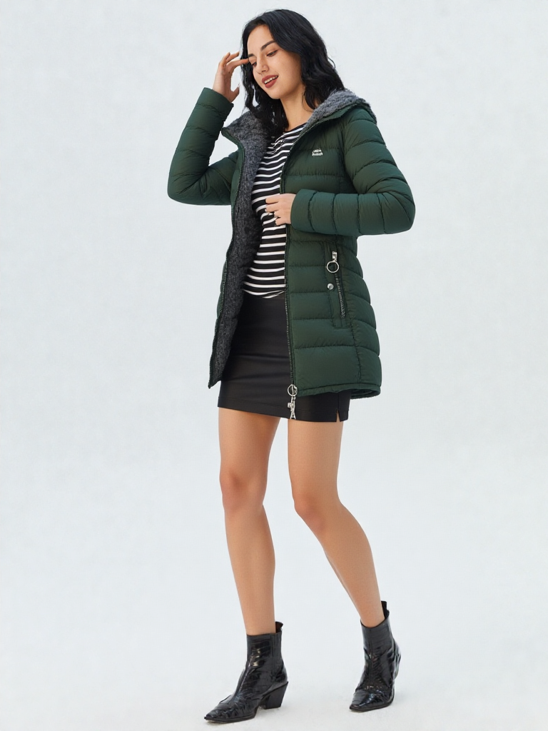 Women's Winter Hooded Faux Fur Quilted Coat