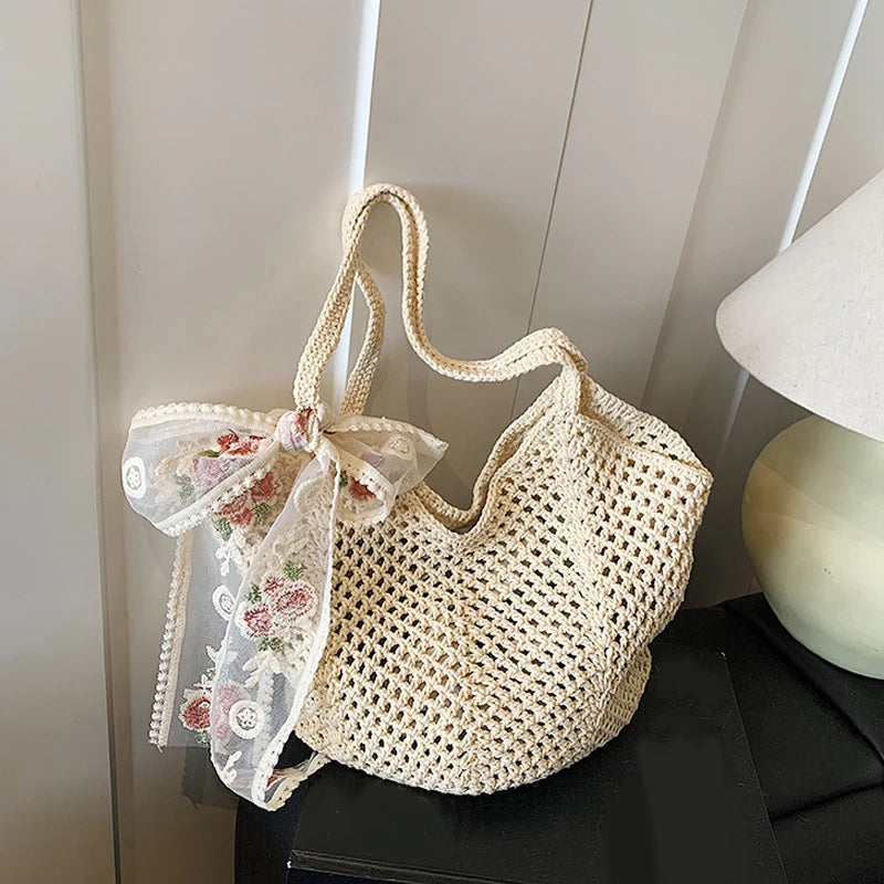 Women’s Woven Crochet Tote Beach Bag