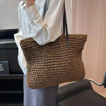 Women’s Woven Straw Look Large Shoulder Tote Bag