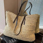 Women’s Woven Straw Look Large Shoulder Tote Bag