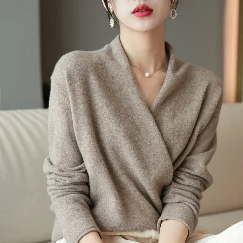 Women’s Wrap Front V-Neck Long Sleeve Sweater