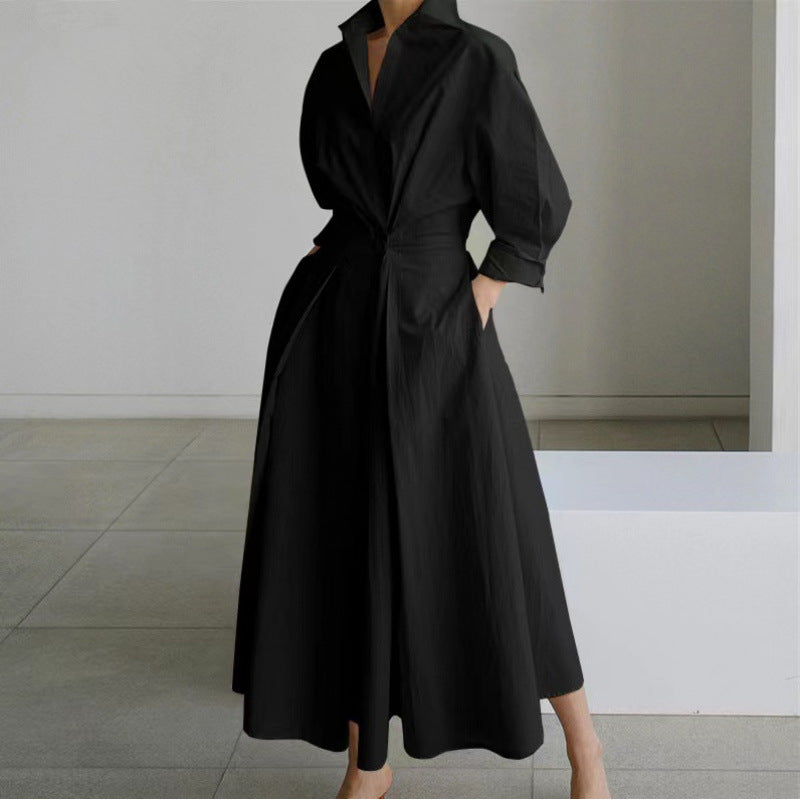 Women's Wrap Long Sleeve Shirt Maxi Dress