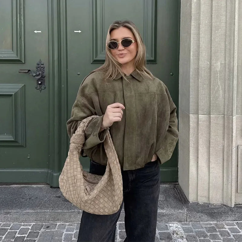 Women’s Zip Front Cropped Bomber Jacket