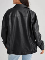 Women’s Zip Front Elastic Hem Oversized Leather Look Jacket