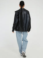 Women’s Zip Front Elastic Hem Oversized Leather Look Jacket