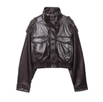 Women’s Zip Front Pocket Cropped Leather Look Jacket