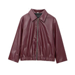 Women’s Zip Front Wide Collar Cropped Leather Look Jacket