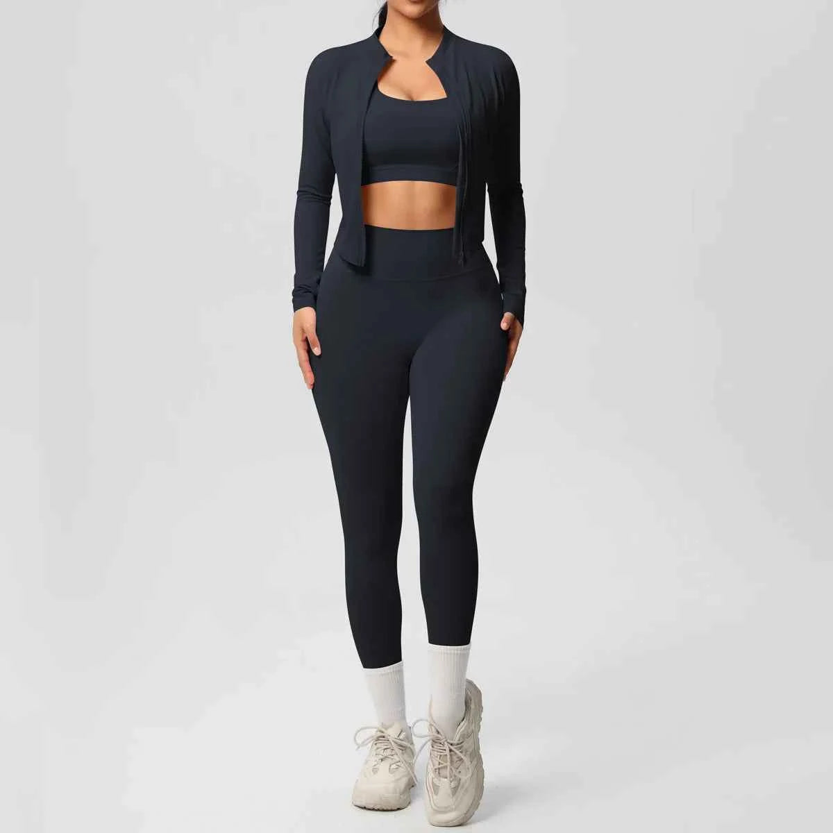 Women's Zip-Jacket 3-Piece Leggings Gym Set