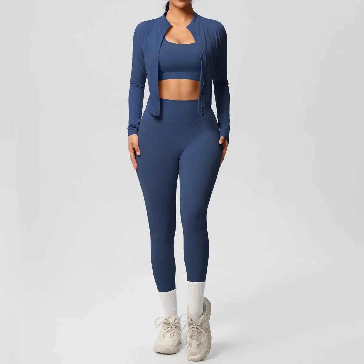 Women's Zip-Jacket 3-Piece Leggings Gym Set