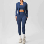 Women's Zip-Jacket 3-Piece Leggings Gym Set