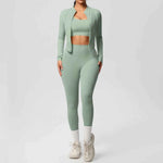 Women's Zip-Jacket 3-Piece Leggings Gym Set