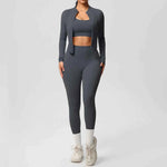 Women's Zip-Jacket 3-Piece Leggings Gym Set