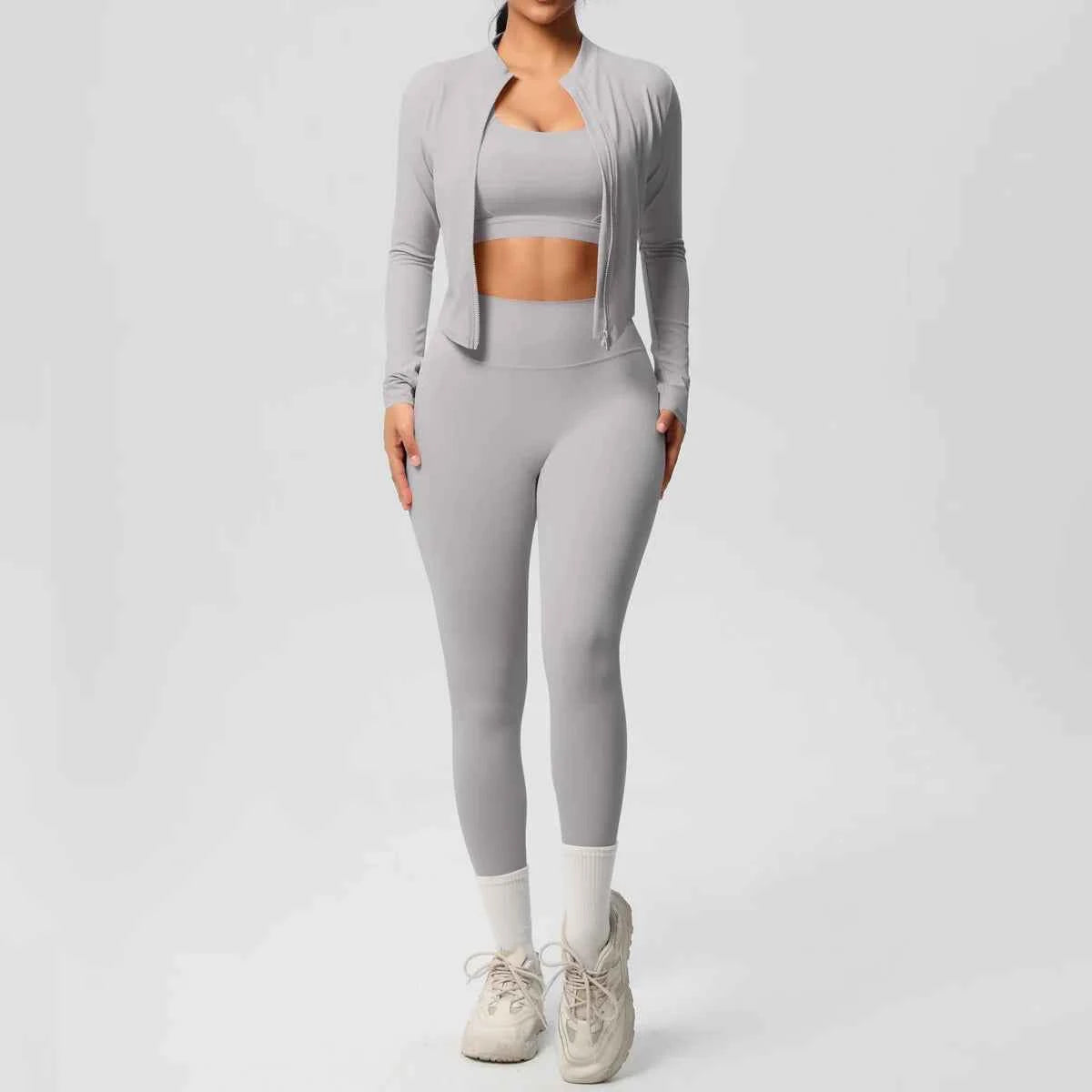 Women's Zip-Jacket 3-Piece Leggings Gym Set