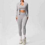 Women's Zip-Jacket 3-Piece Leggings Gym Set