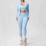 Women's Zip-Jacket 3-Piece Leggings Gym Set