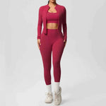 Women's Zip-Jacket 3-Piece Leggings Gym Set