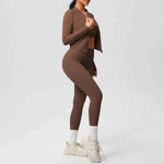 Women's Zip-Jacket 3-Piece Leggings Gym Set