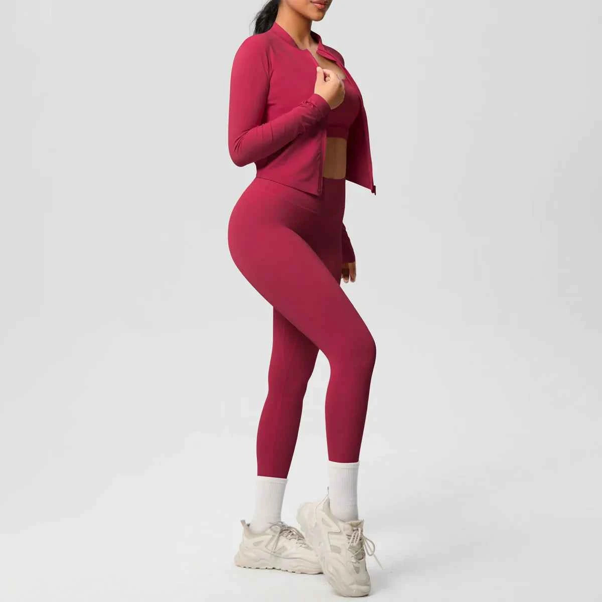 Women's Zip-Jacket 3-Piece Leggings Gym Set