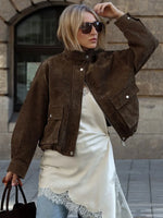 Women’s Zipper Turn-Down Collar Utility Jacket